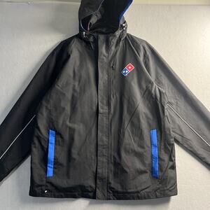 Domino's Gear Jacket Mens Medium‎ Black Hooded Windbreaker Delivery Uniform